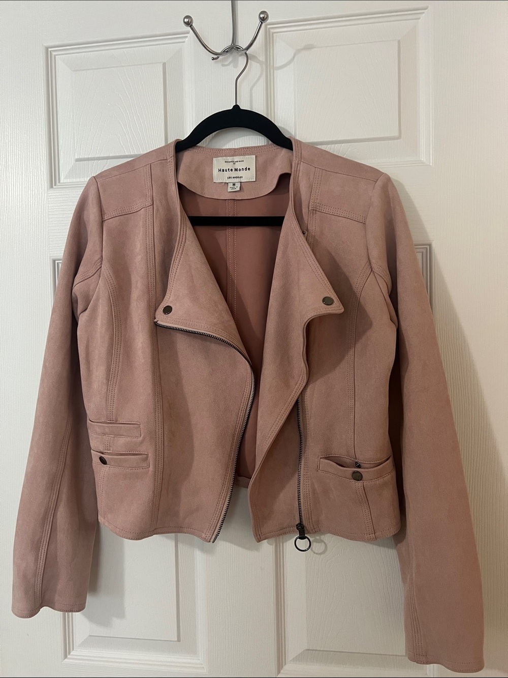Haute Monde Blush Pink Faux Suede Moto Jacket